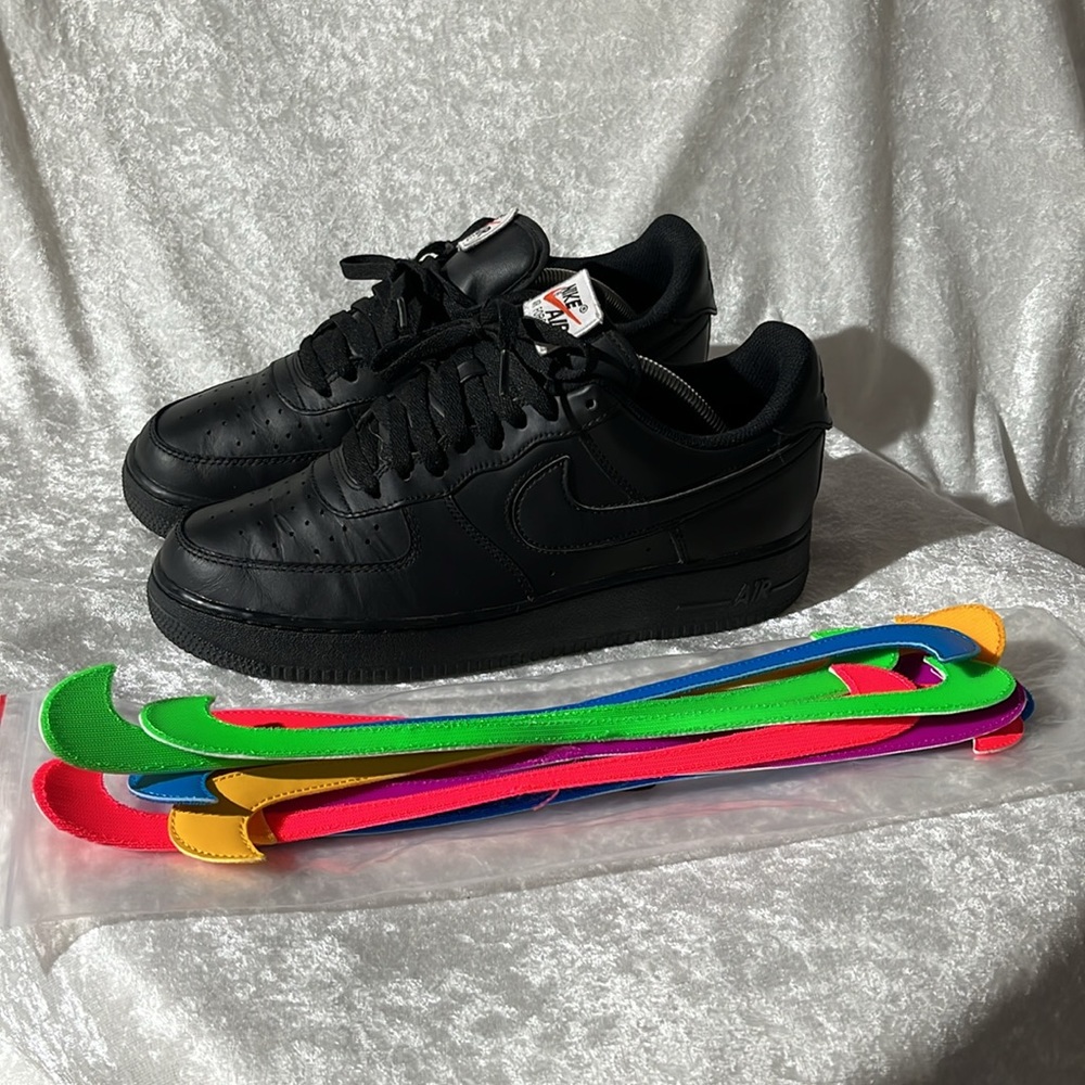 Black Nike Air Force 1 Low Velcro Swoosh Pack Mens Size 9